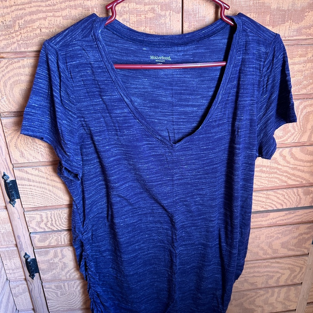Motherhood Maternity Navy Heathered Short Sleeve V-Neck Tee